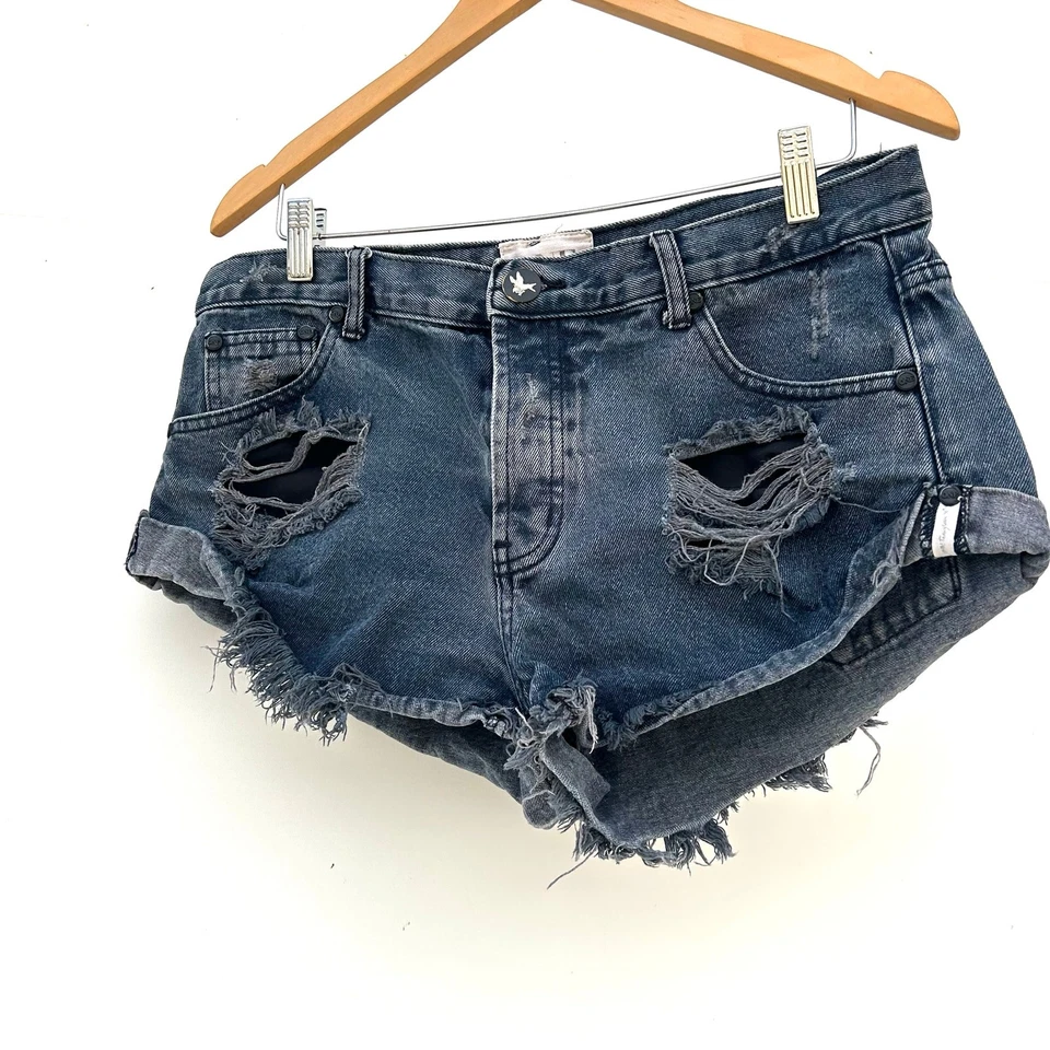 Одна чайная ложка отрезной искусственно состаренный Jean шорты джинсовой ткани угольно-черный 30 выцветший - Изображение 2 из 4