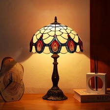 Tiffany Style Table Lamp Purple Stained Glass Agate Vintage Bedside Light NEW