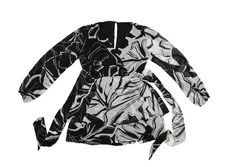 Express Dress Womens Small Black White Wrap Belted Long Sleeve Mini Floral Print