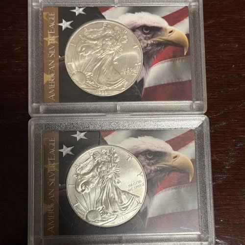 .999 2015 & 1999 Fine Silver Walking Liberty Eagles One Dollar Coins 1 OZ.