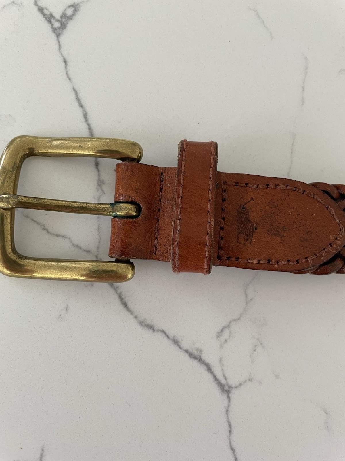 Men’s Vintage Polo Ralph Lauren Woven Leather Belt Brown Size 38