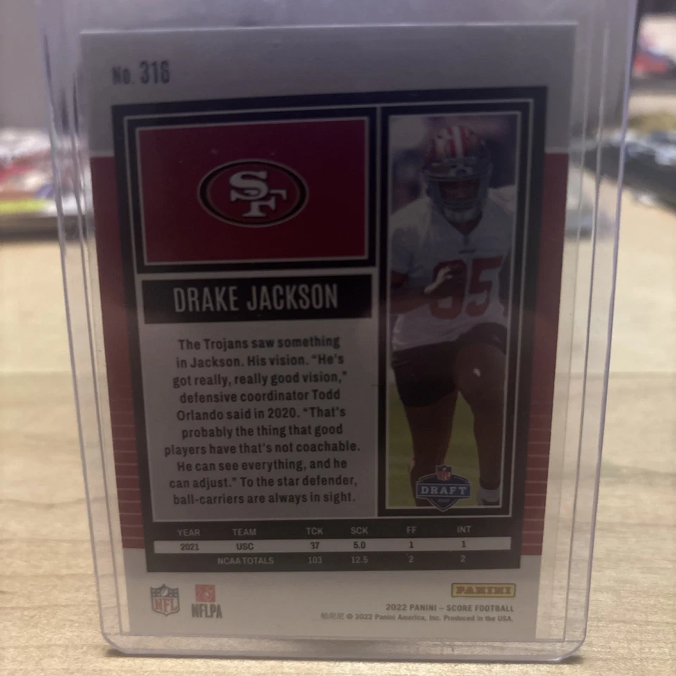 2022 Score - Rookies Red #316 Drake Jackson (RC) - Image 2 of 2