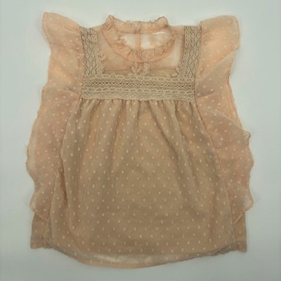 Womens High Neck Sleeveless Blouse Top Medium Peach Lace Romantic Coquette Sheer