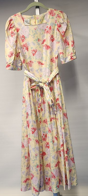 Laura Ashley Vintage Floral Cotton Midi Dress Puff Sleeve Belted Cottagecore 12