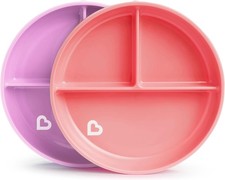 Stay Put Suction Plates for Baby and Toddler, 3 Divided Sections , Pink/Purple