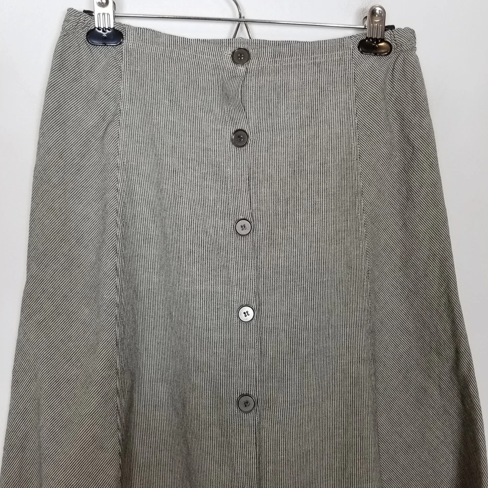 XCVI Women Button Front Balloon Midi Skirt Sz S Linen Blend Striped Gray Boho - Image 2 of 4