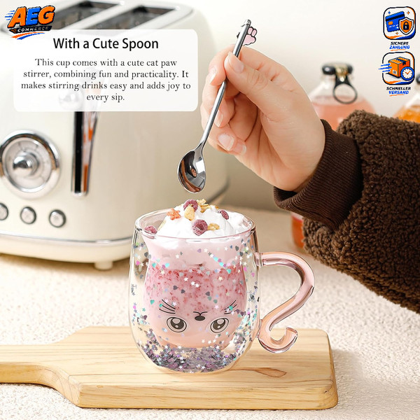 KaffeegläSer Doppelwandig Katze Cappuccino Latte Macchiato TeegläSer Geschenk-image