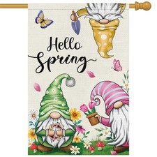 Hello Spring Garden Flag Spring Summer Gnomes Garden Flag 28x40 Double Sided ...