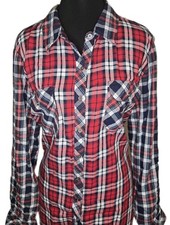 Women  s Red Plaid Flannel Shirt L 100 Cotton Button Up Long Sleeve Classic