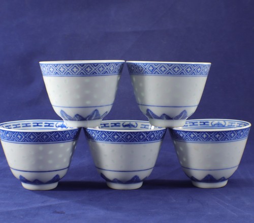 Tienshan Rice Flower Small RICE BOWL  2.25" Set of 5 Blue & White Translucent