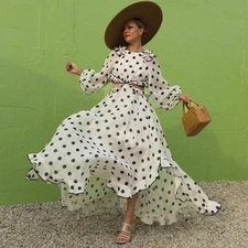 Zimmermann Lovestruck Midi Dress White Polka Dot Midi Sz 0 AU 8/US 4 RRP $1500