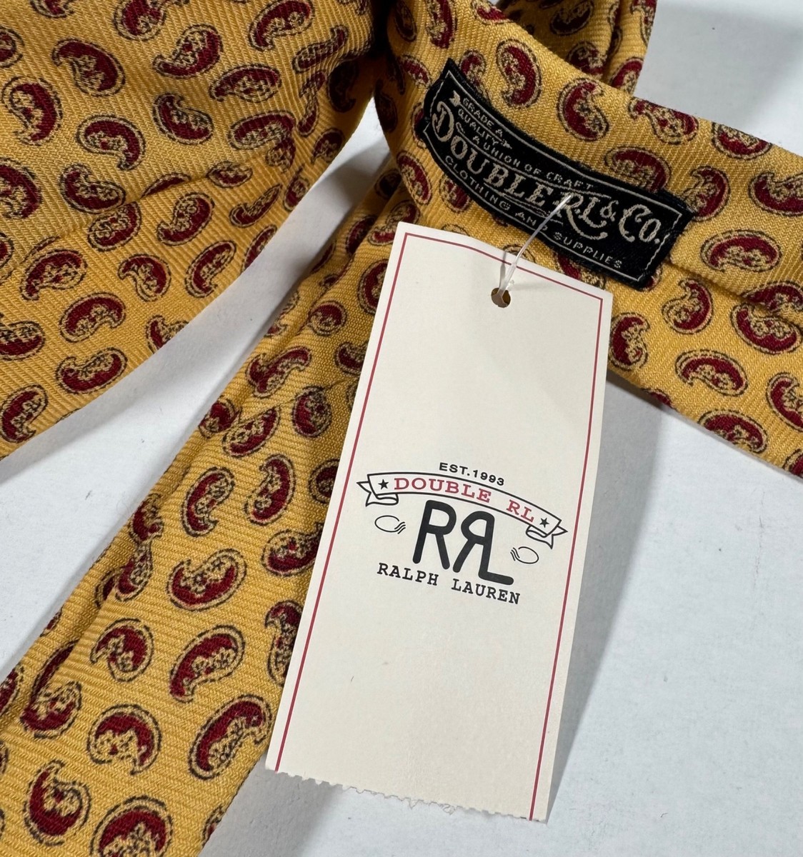NWT RRL Ralph Lauren Wool Self Tipped Yellow Red Paisley Bandana