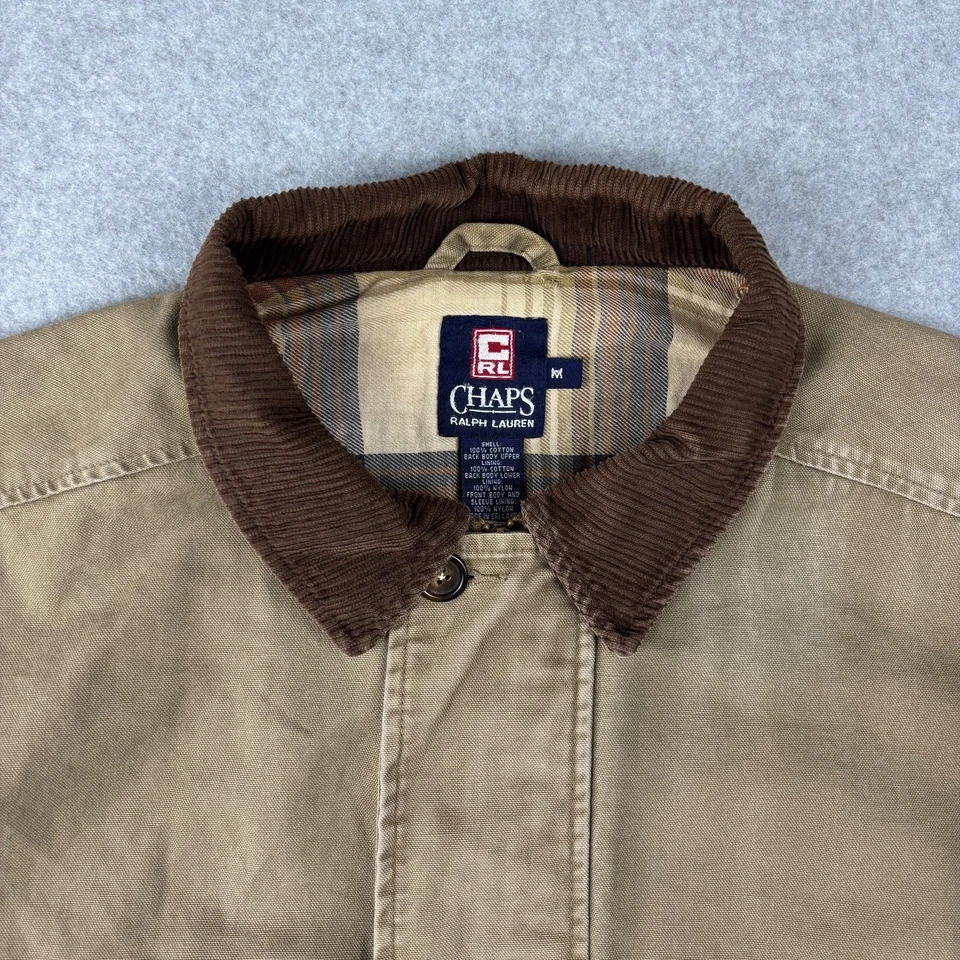 Abrigo de Granero Chaps Ralph Lauren Chore Para Hombres Mediano Caqui Franela a Cuadros Chaqueta Forrada Foto 2 de 4