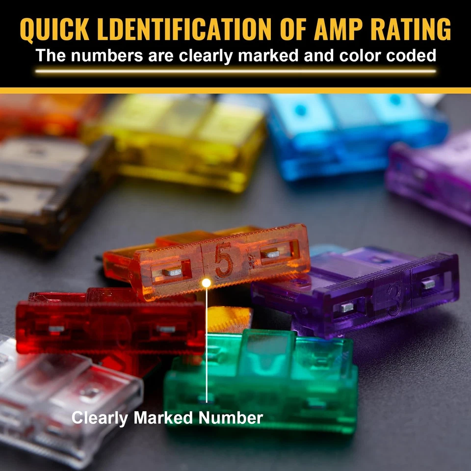 100 标准保险丝套件汽车分类标准 3A 5A 7.5A 10A 15A 20A 25A 30A 35 — 第 4/4 张图片