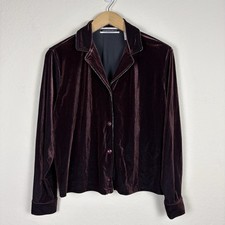 Vintage Amanda Size L Velvet Shirt Button Up Beaded Wimsigoth Witchy Maroon 90s