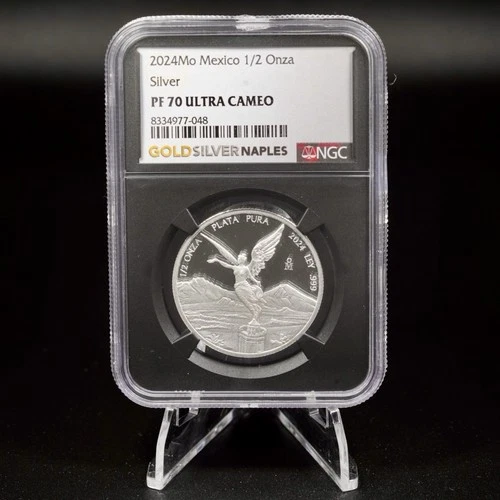 2024 Mo Mexico 1/2 oz Silver Libertad NGC PF70 Ultra Cameo Proof - Gold Naples