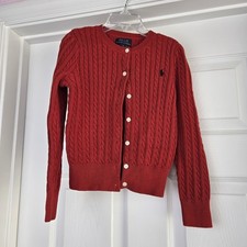 Polo Ralph Lauren Girls Mini-Cable Cotton Cardigan Sweater Classic Red Size 6