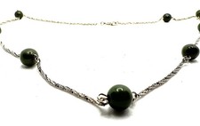 925 Silver Rope Chain Necklace Chain Green Beads ° Long Jewelry Design Vintage
