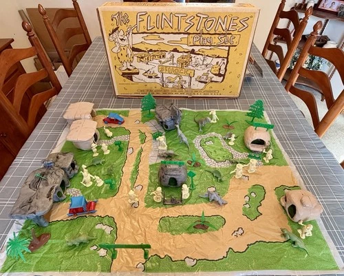 Marx Flintstones Play Set, 1961 Vintage with Box, Houses, Figures, Dinosaurs