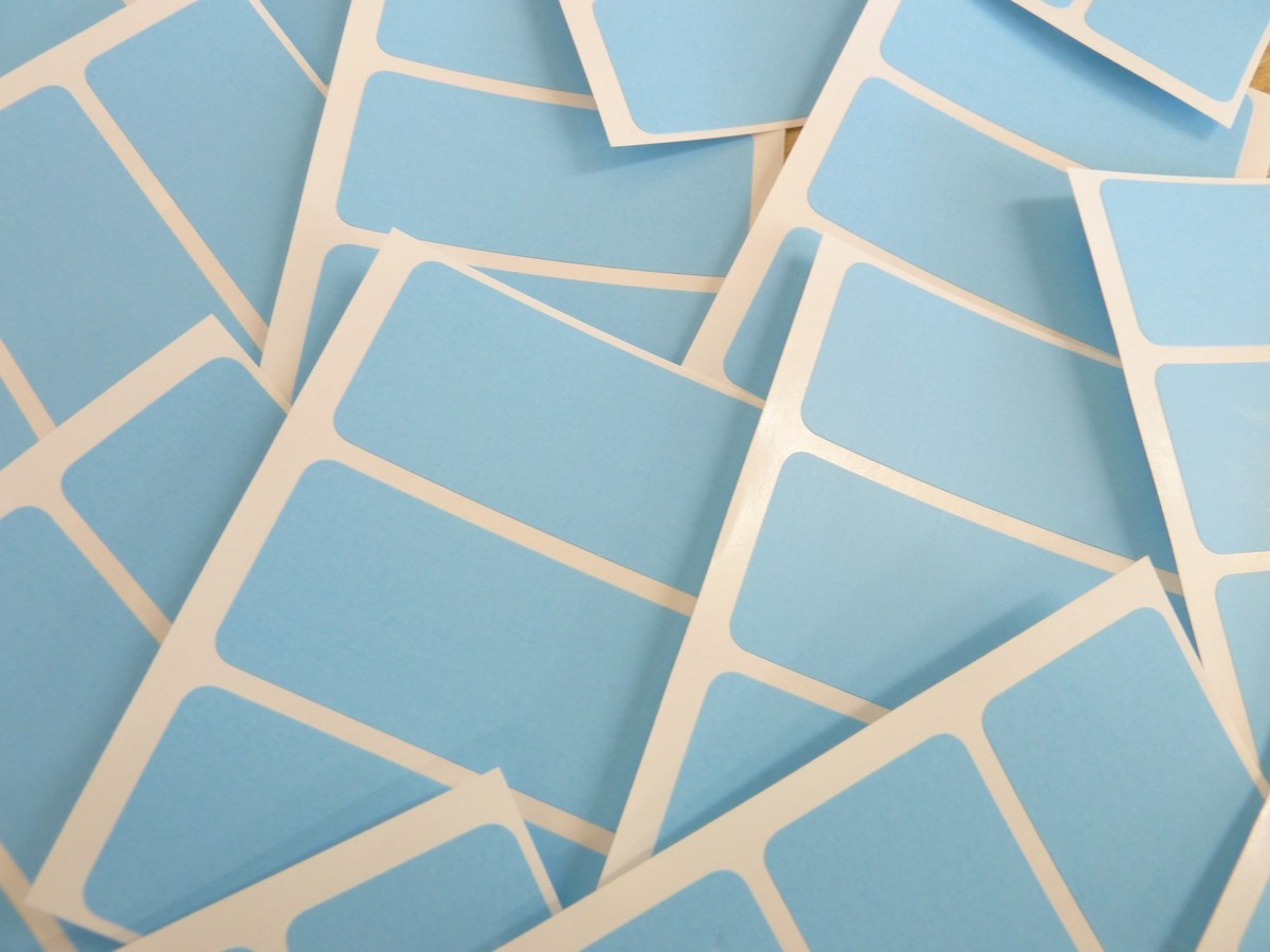 30 Etiketten Selbstklebend – 75x50mm, Rechteckig, Pastellblau, Auf Blättern Zum Abziehen