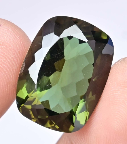 Natural Greenish Moldavite 22.00 Ct Cushion Certified Stunning Loose Gemstone - Picture 2 of 7
