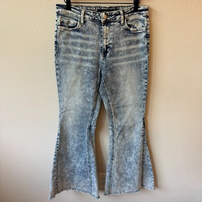 Flying Monkey High Rise Super Flare Jeans Womens 30 W30xL31 Acid Wash Distressed