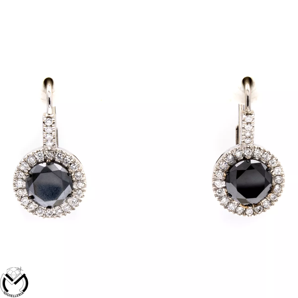 White Gold Earrings 18 Carats 750 Diamond Black 2 CT Diamonds 0 62