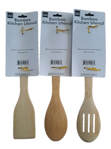 Bamboo Kitchen Utensils - 3 pc tool set - Aqua Blue Handle- Non Stick -NEW - Picture 2 of 2