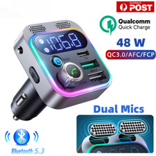 Bluetooth 5.3 FM Transmitter MP3 Adapter Charger Handfree Dual Mics 48 U