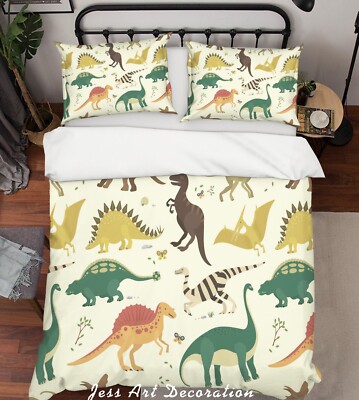 3D Dinosaur Watercolor Pattern Quilt Cover Set Bedding Sets Pillowcases Queen