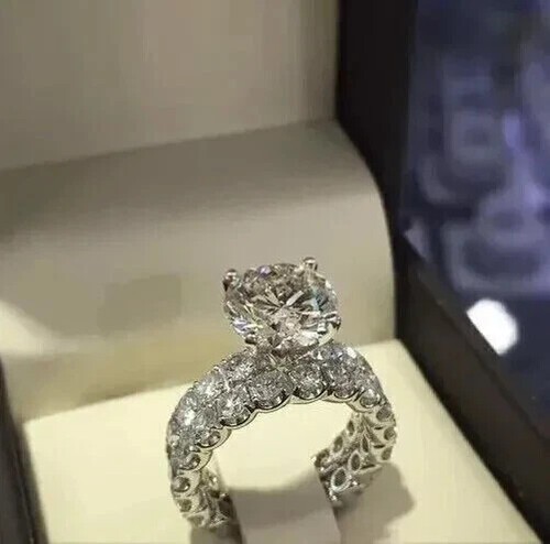 14K White Gold Plated 3Ct Round Lab Created Diamond Solitaire Women's Bridal Set - Picture 2 of 5