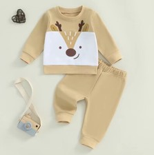 NEW Christmas Reindeer Boys Girls Long Sleeve Outfit Set