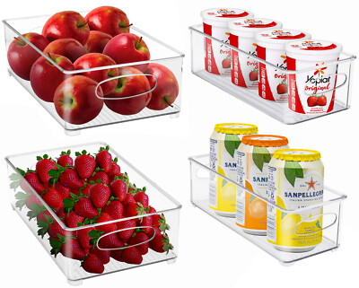 Pantry & Kitchen Fridge Clear Plastic Organizer Storage Bin Containers (4-Pack)