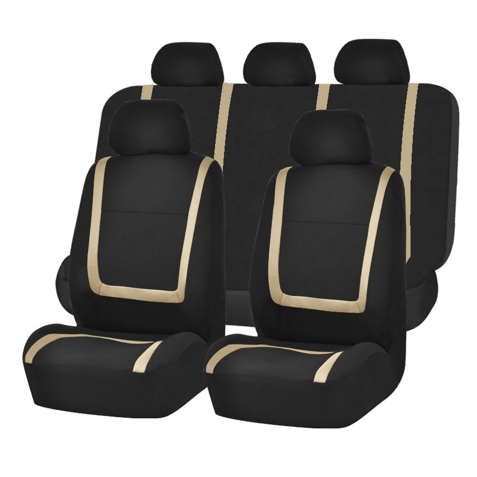 Auto Universal Seat Covers For Car Suv Van Beige Full Set w. Beige Floor Mat