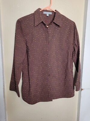 Foxcroft Shaped Fit Shirt Brown Points Collared Size Womens