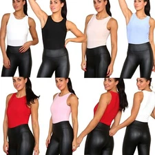 Womens Ladies Slinky Double Layer Sleeveless Leotard Racer Back Bodysuit Top