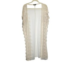 Vivid Importers Cream Lace Crochet Long Duster Kimono Open Front Cardigan 1X