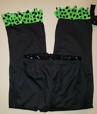 CURTAIN CALL dance black PANTS size CHILDS LARGE green polka dot TRIM stretch  