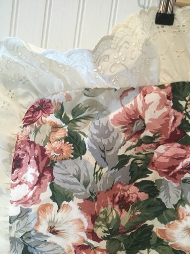 Vintage Quilted Floral Pillow Shams Lace Trim Shabby Cottage Chic EUC Pink - Picture 4 of 6