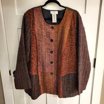 Womens Boho Mixed Media Blazer Jacket 22W 24W Button-Up Metallic Thread Fall 3X