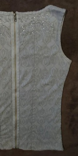 Project Alabama Women's Sz S Gray Beaded Sleeveless Cotton Top W/ Full Zip Back - Picture 15 of 19