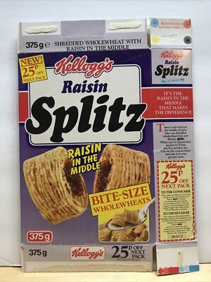 VINTAGE 1988 KELLOGG'S RAISIN SPLITZ FLAT EMPTY CEREAL BOX - RARE