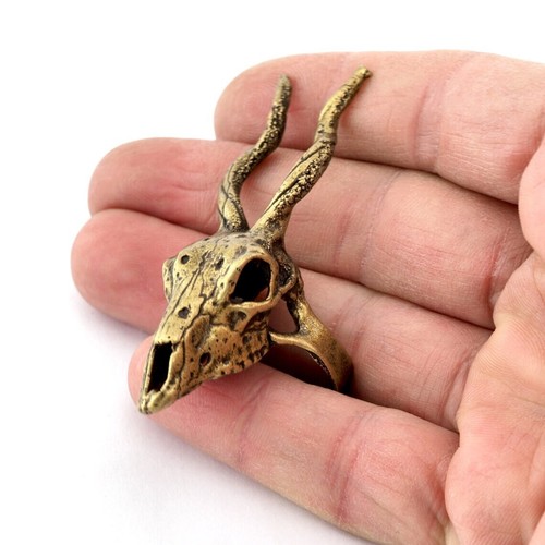 Big Goat Skull Ring Adjustable Antique Bronze Plated Brass (18mm 8US size)5228 - Picture 3 of 3