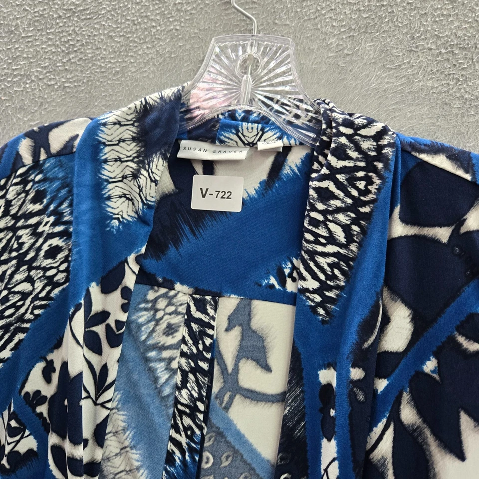 Suéter de mujer Susan Graver 3XL azul geométrico sin mangas cárdigan frente abierto Foto 4 de 4