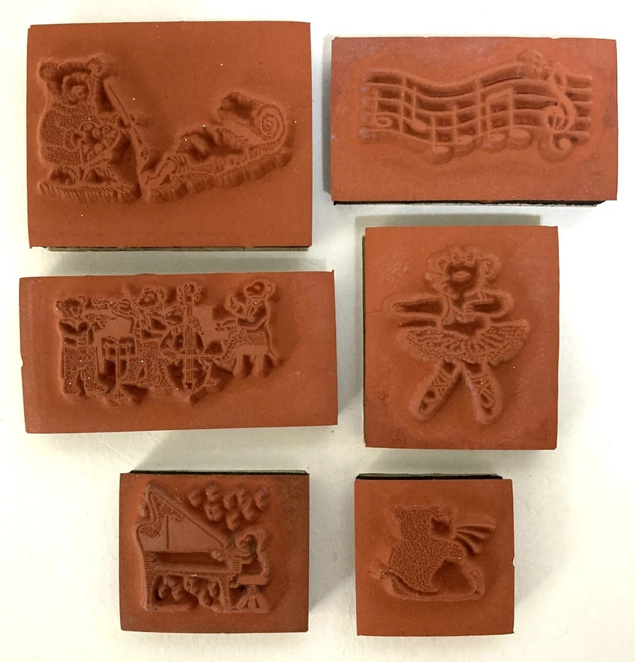 Juego de 6 estampillas de goma de osos ANM montadas en espuma música baile arte amigos Foto 2 de 3