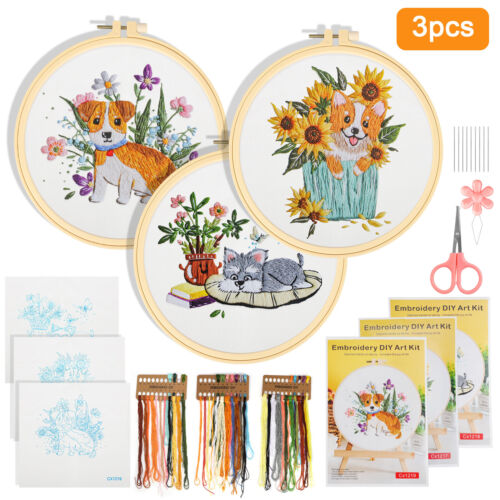 3 Embroidery Starter Kit Cross Stitch Stamped DIY Decor Craft for Beginners