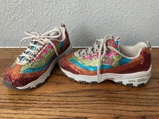 Skechers D'lites Girls Rainbow Sequin Sneakers Shoes Air Cool Memory Foam Size 1