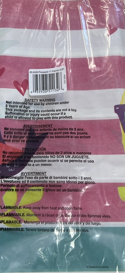 HAWAIIAN LUAU Pineapple and Friends PLASTIC TABLE COVER ~ Party Supplies Cloth - Image 2 of 2