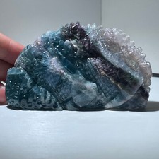 259g Fluorita Natural Tallado a Mano Peces Cuarzo Cristal Curación Espiritual
