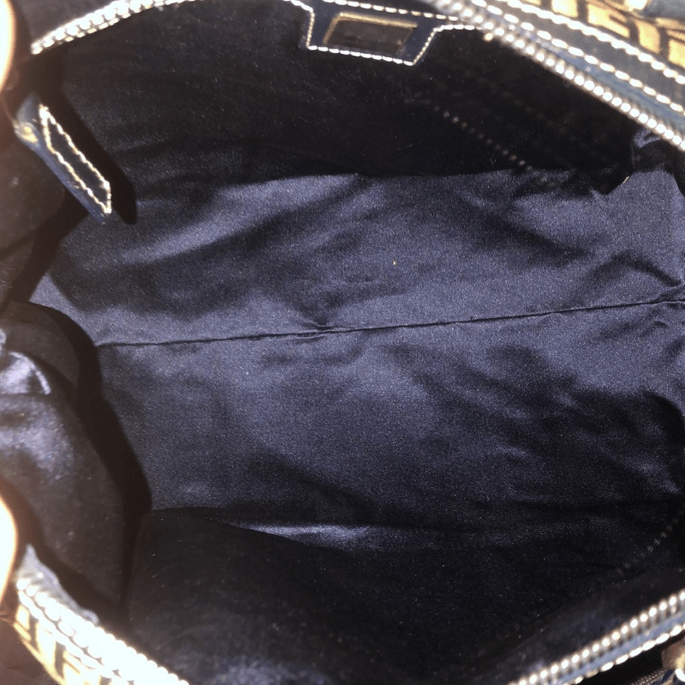 FENDI Zucca Boston Duffle Shoulder Bag Canvas Leather Navy Blue